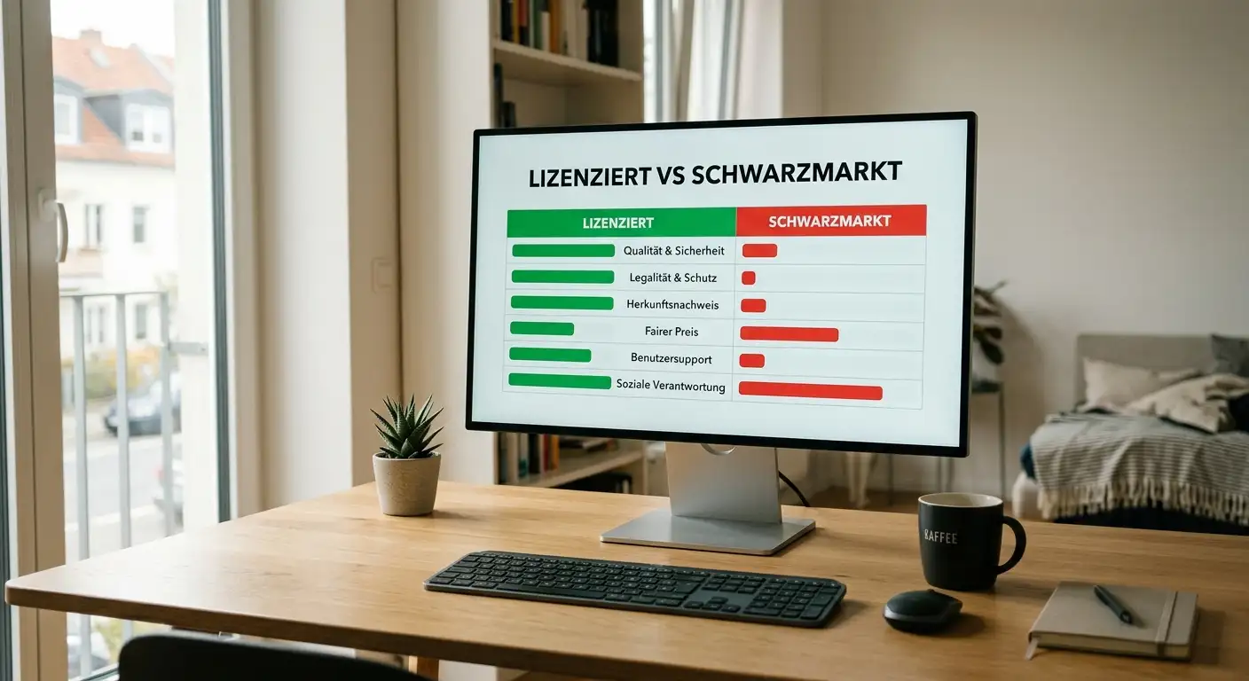 Computermonitor zeigt eine schematische Vergleichstabelle zwischen lizenzierten und nicht lizenzierten Auszahlungsquoten