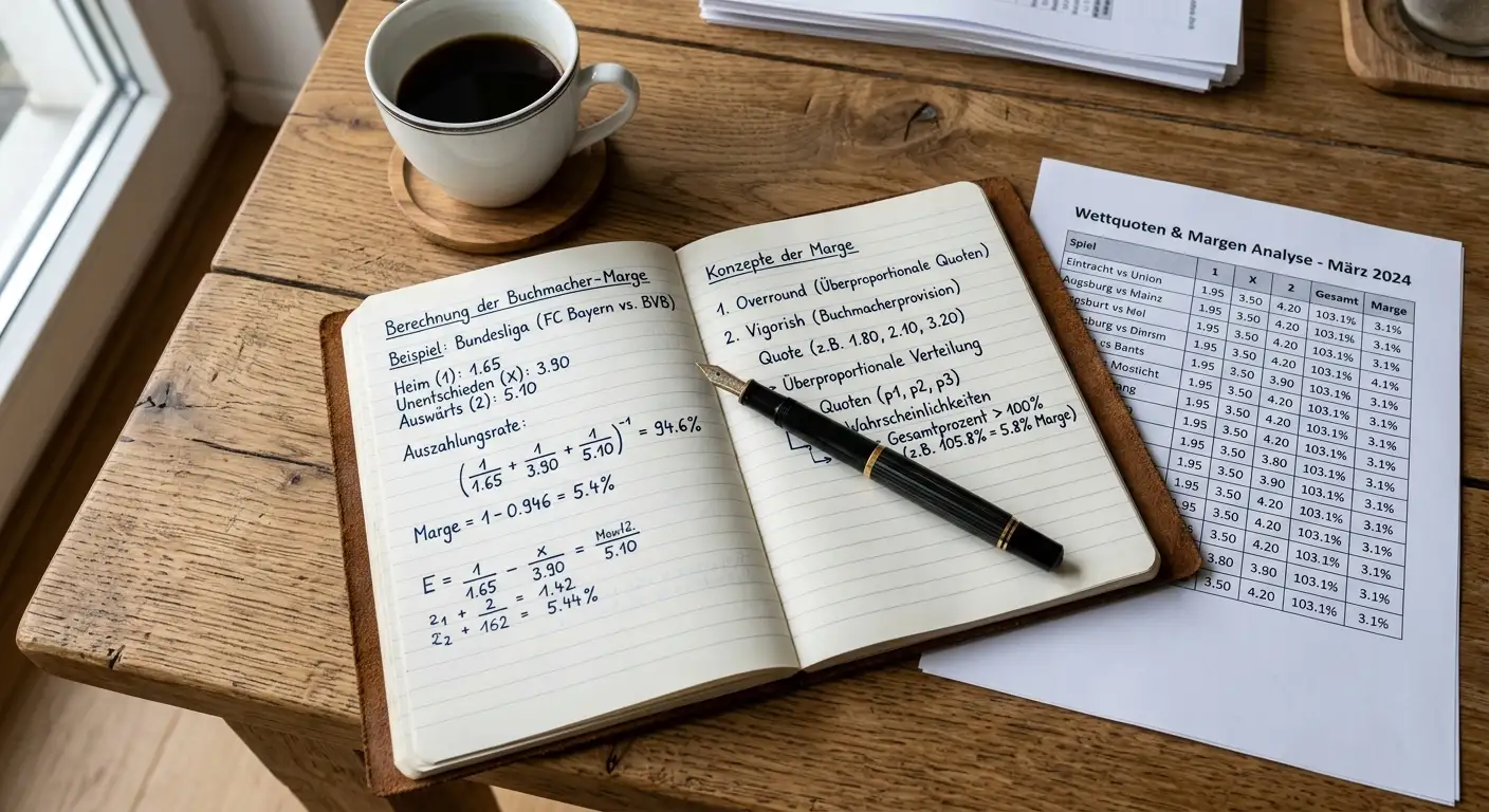 Notizbuch eines Tippers mit handschriftlicher Margen-Analyse