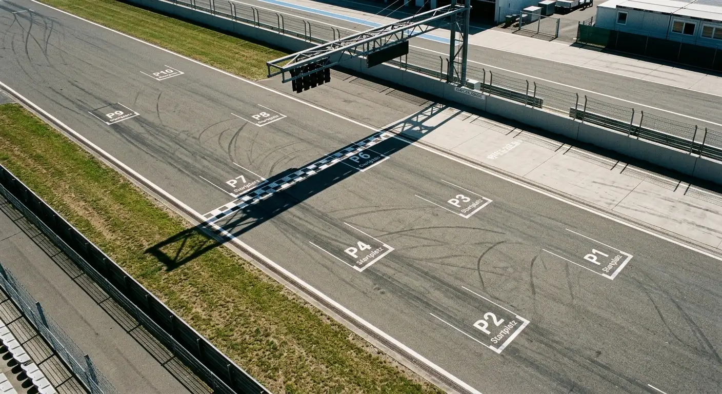 Übersicht der Formel-1-Startaufstellung mit Markierungen für Pole-Position und Startplätze dahinter