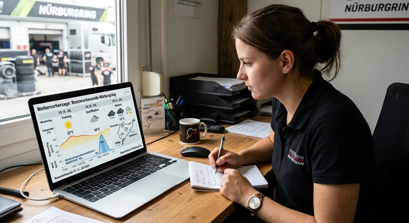 Laptop mit Wetter-Modell und Prognose-Zeitfenster für ein Formel-1-Rennwochenende