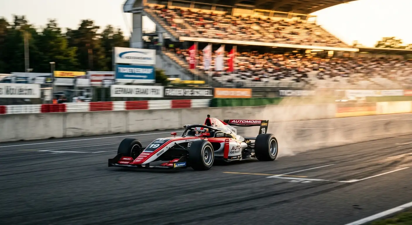 Formel-1-Auto mit hohem Tempo auf einer Power-Strecke mit langer Gerade
