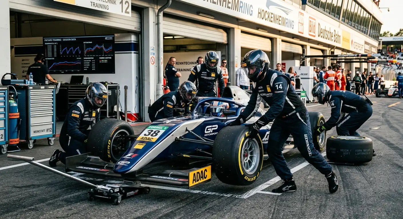 Boxen-Crew bereitet einen F1-Boliden während des zweiten Freitagstrainings für den nächsten Stint vor