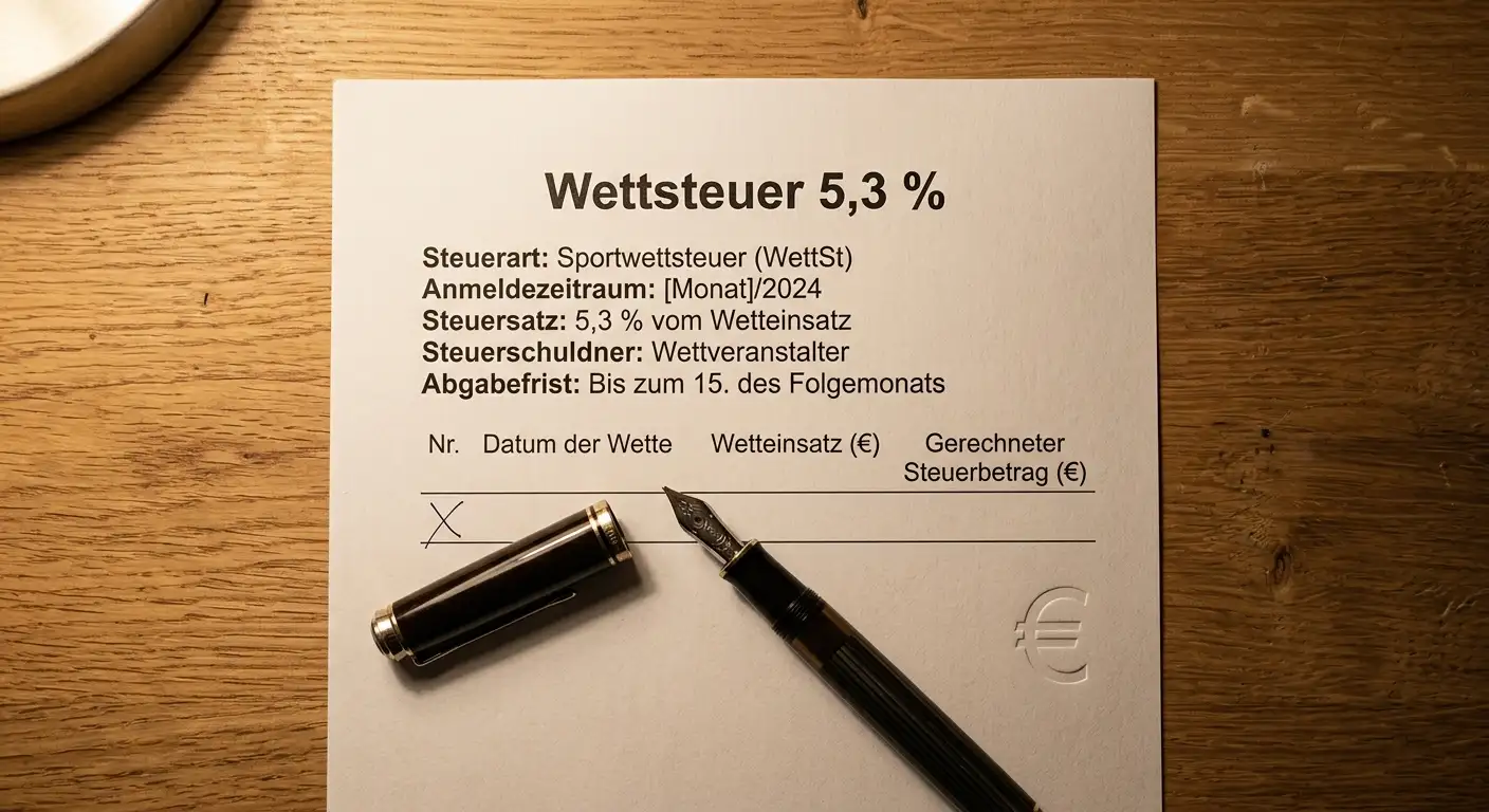Steuerformular mit Hinweis auf die deutsche Wettsteuer und Euro-Zeichen