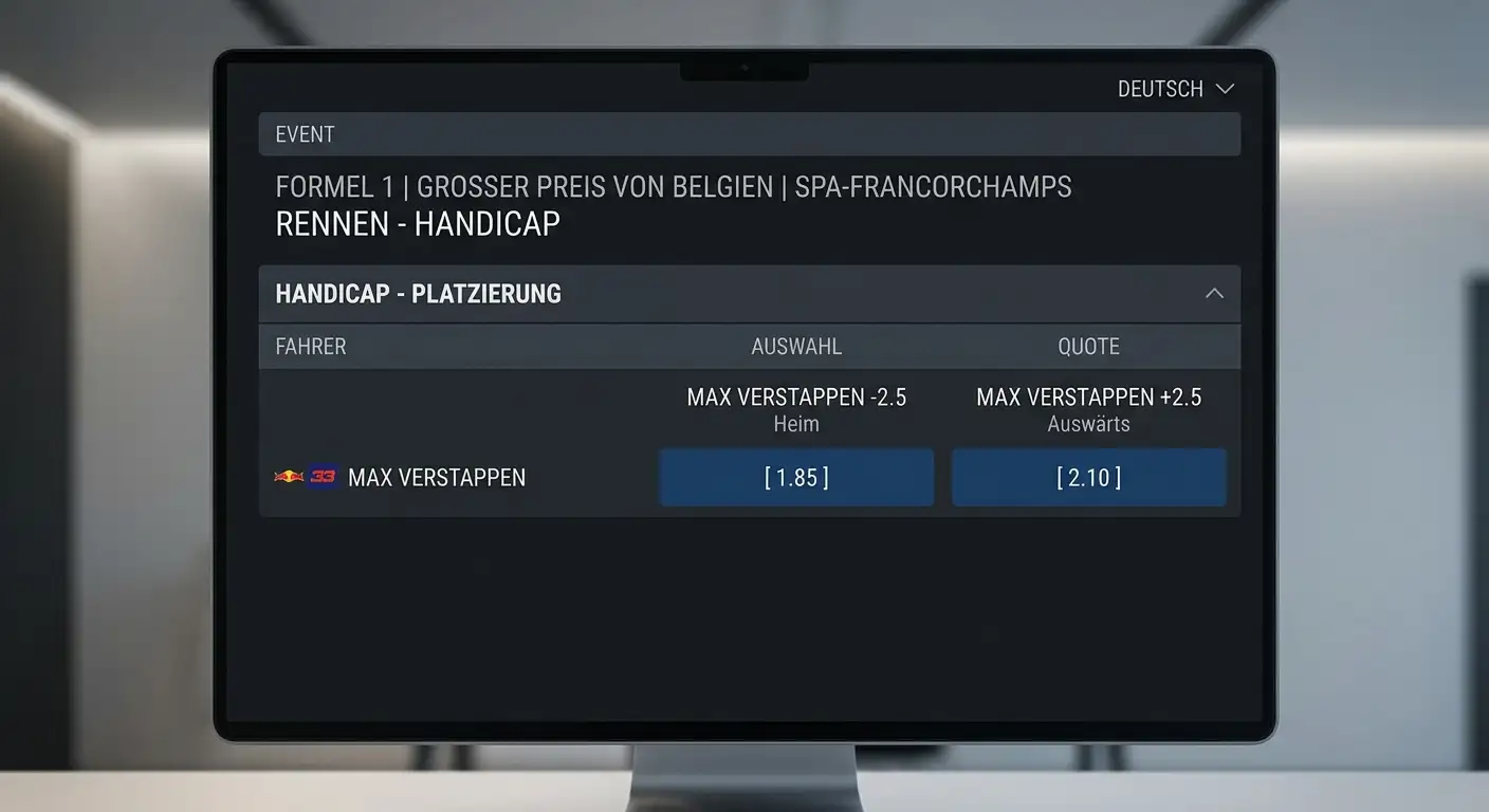 Wett-Display mit einer halben Handicap-Linie ohne mögliches Unentschieden