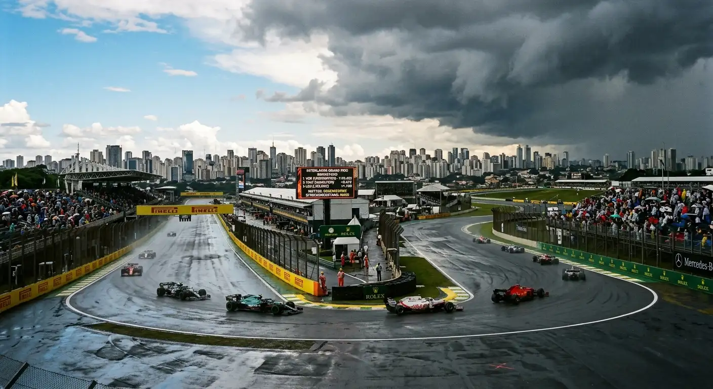 Wechselhafter Himmel über der Formel-1-Strecke von Interlagos in São Paulo