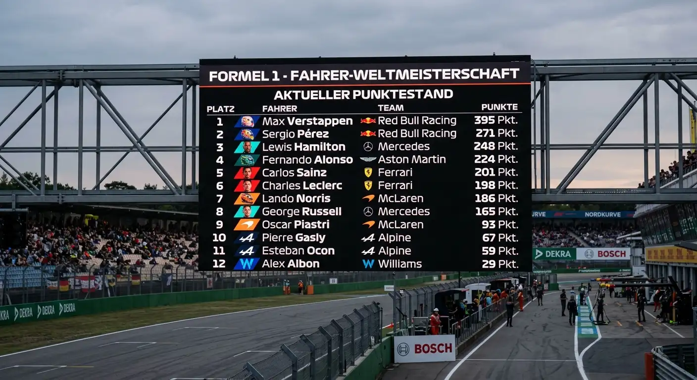 Anzeigetafel mit dem Punktestand der Fahrer gegen Ende der Saison