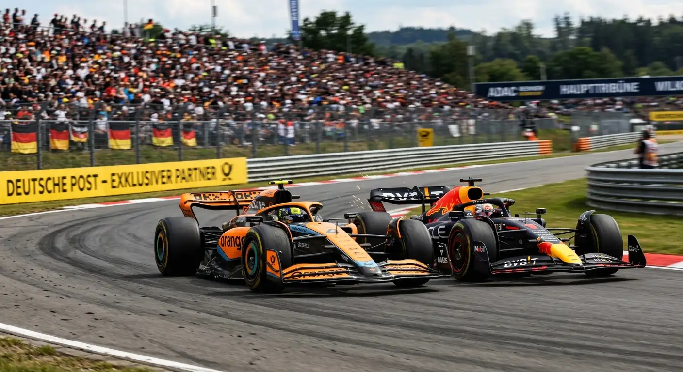 McLaren und Red Bull dicht nebeneinander im Positionskampf auf der Rennstrecke