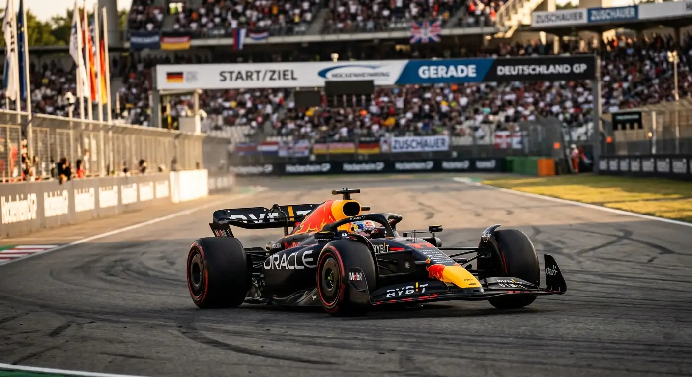 Formel-1-Auto in einer fliegenden Qualifying-Runde auf der Rennstrecke