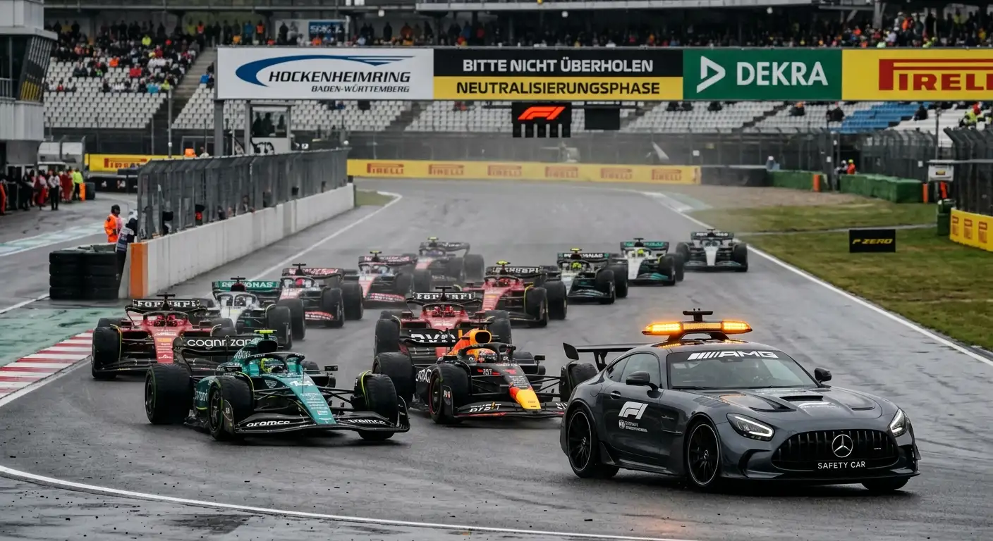Safety Car führt das dicht gedrängte Formel-1-Feld während einer Neutralisation