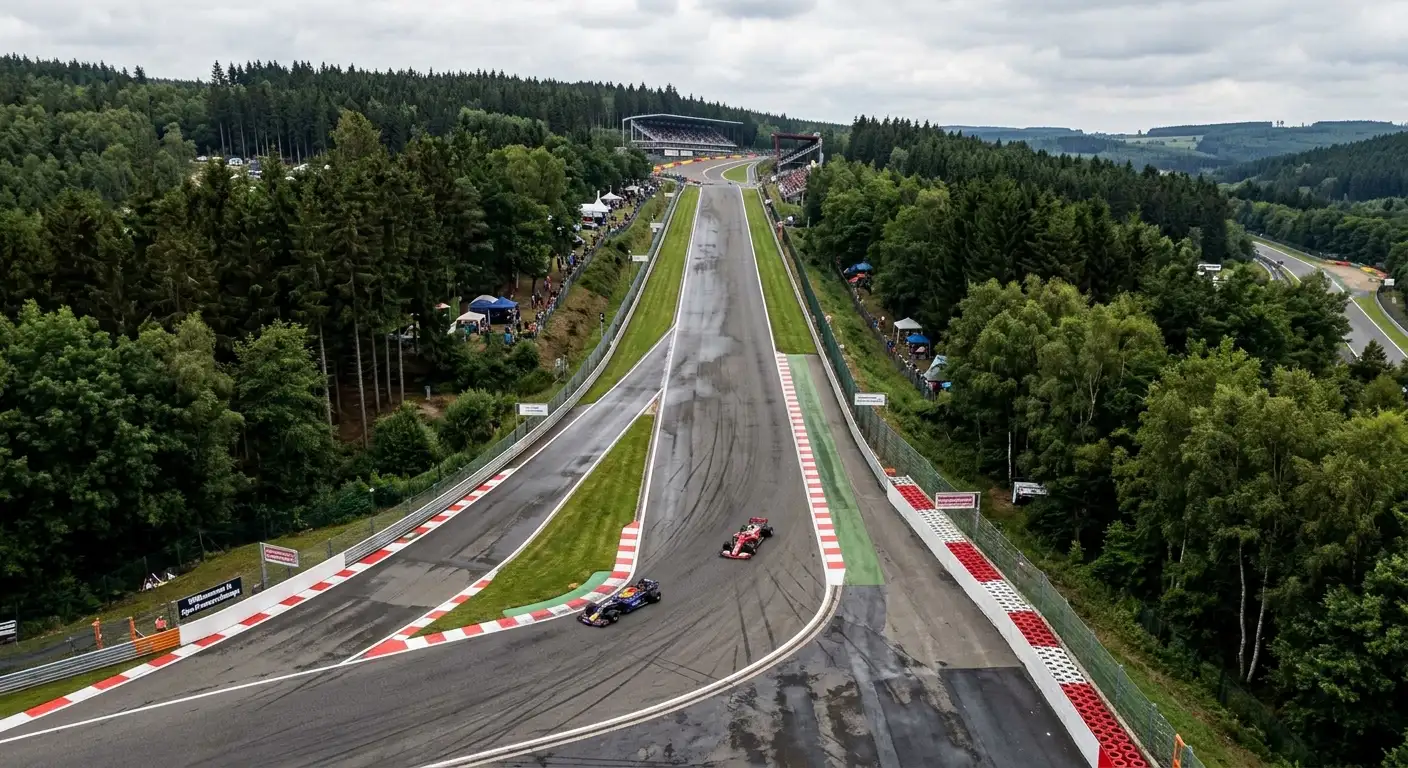 Eau-Rouge-Passage in Spa-Francorchamps aus erhöhter Perspektive