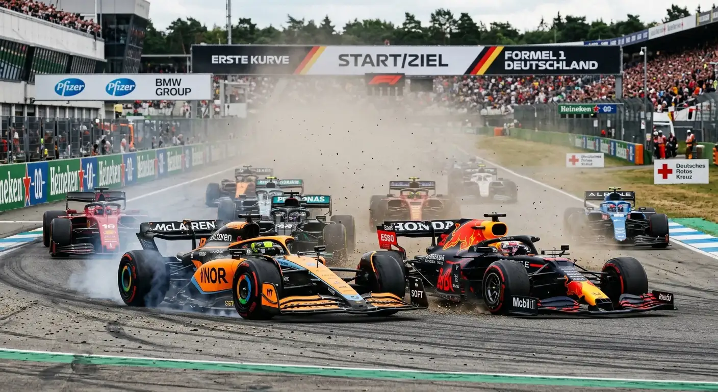 Positionskampf direkt nach dem Start eines Formel-1-Sprintrennens