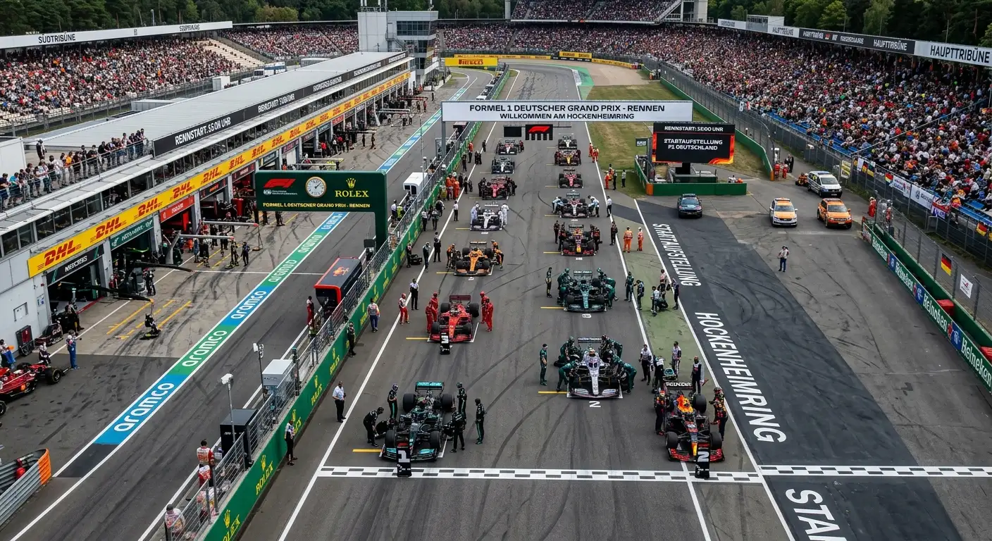 Formel-1-Startaufstellung mit zwanzig Startplätzen in Reih und Glied