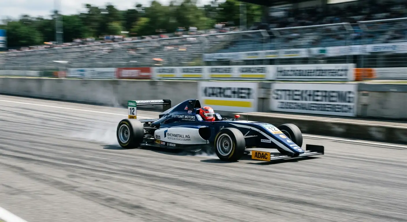 Formel-1-Auto mit hoher Topspeed und Bewegungsunschärfe auf einer langen Geraden
