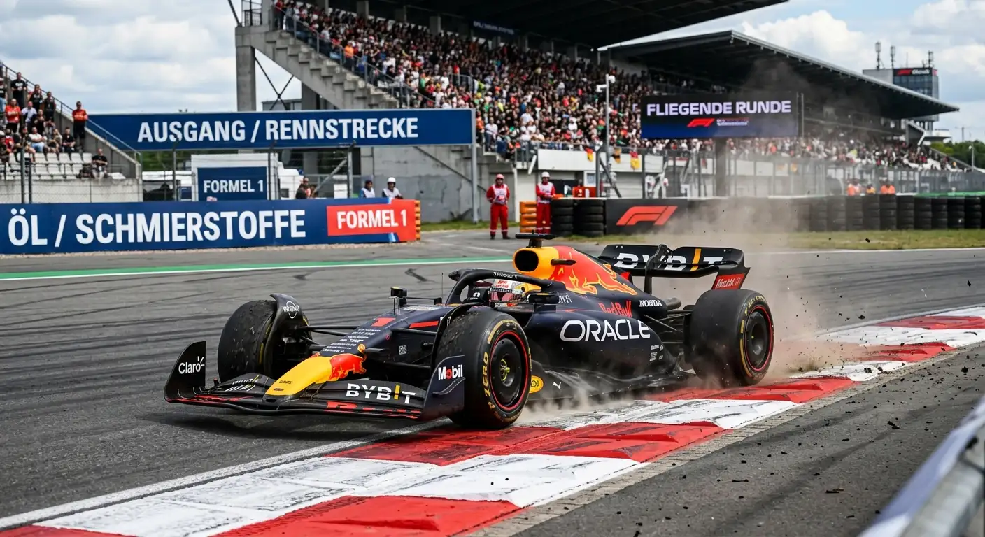 Formel-1-Auto an den Randsteinen, gestrichene Rundenzeit durch Track-Limit-Verstoss