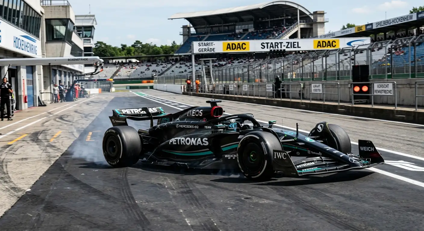 Formel-1-Auto auf frischen Reifen in einer schnellen Out-Lap nach frühem Boxenstopp