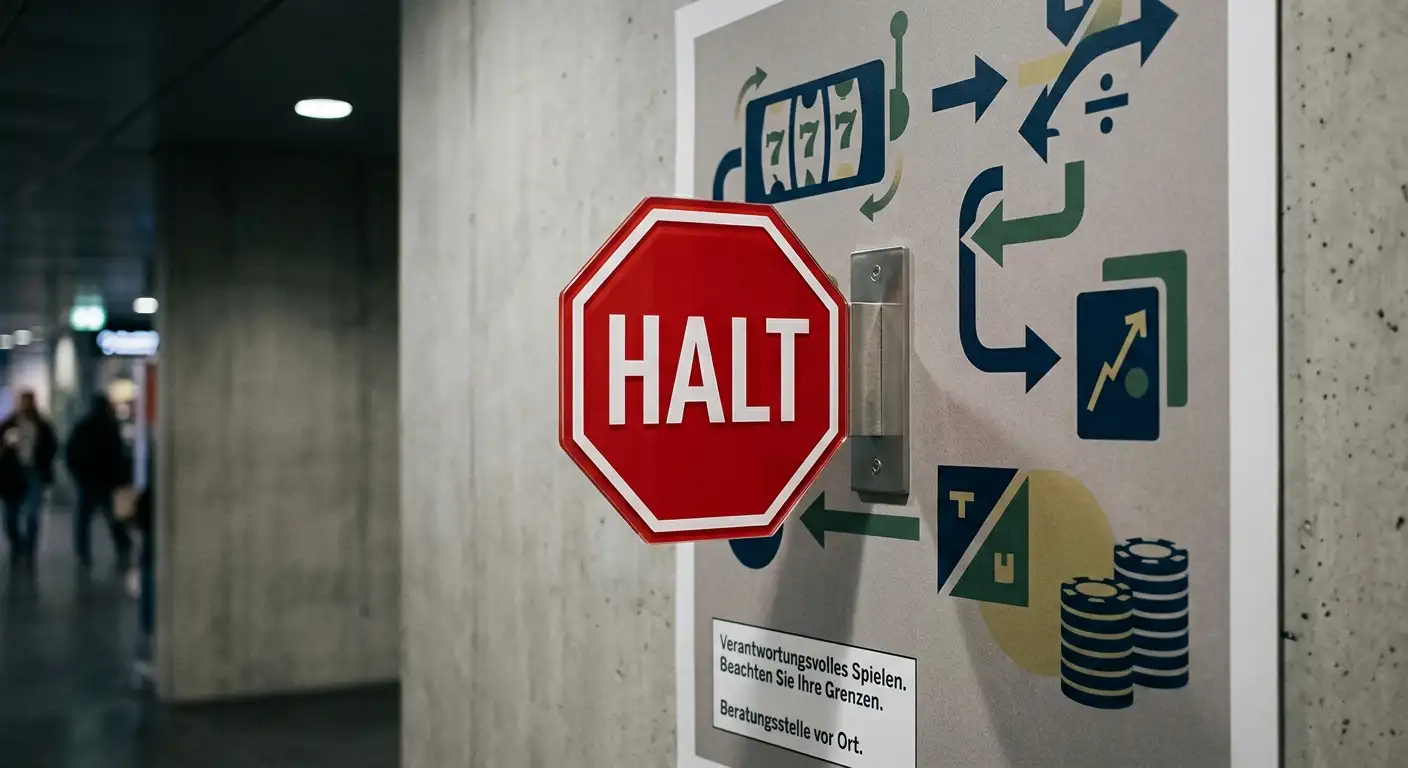 Symbolisches Stoppschild vor einem generischen Wett-Werbebanner als Warnung vor verbotenen Praktiken