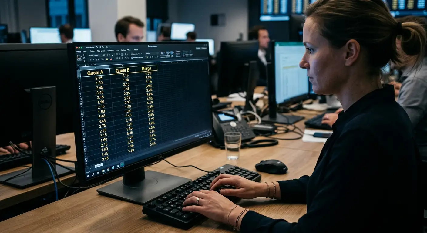 Bildschirm zeigt eine schematische Margen-Kalkulation für eine F1-Handicap-Linie